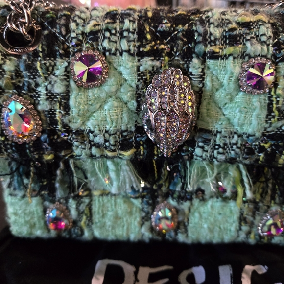 Kurt Kreiger tweed plaid rhinestone purse - Picture 2 of 7